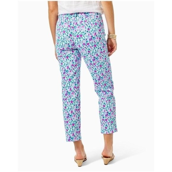 Lilly Pulitzer Divia Blue Pink Dottie Stretch Ankle Pant - Picture 7 of 14